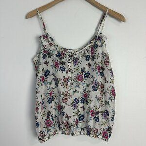 Heritage 1981 White Floral Tank Top with Pink & Blue Flowers